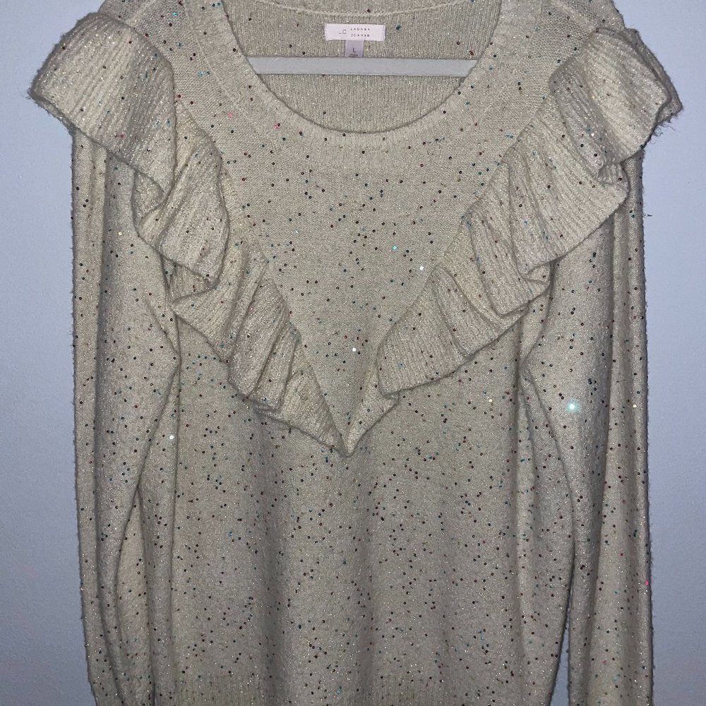 Lauren Conrad cream ruffled sweater. Size large
